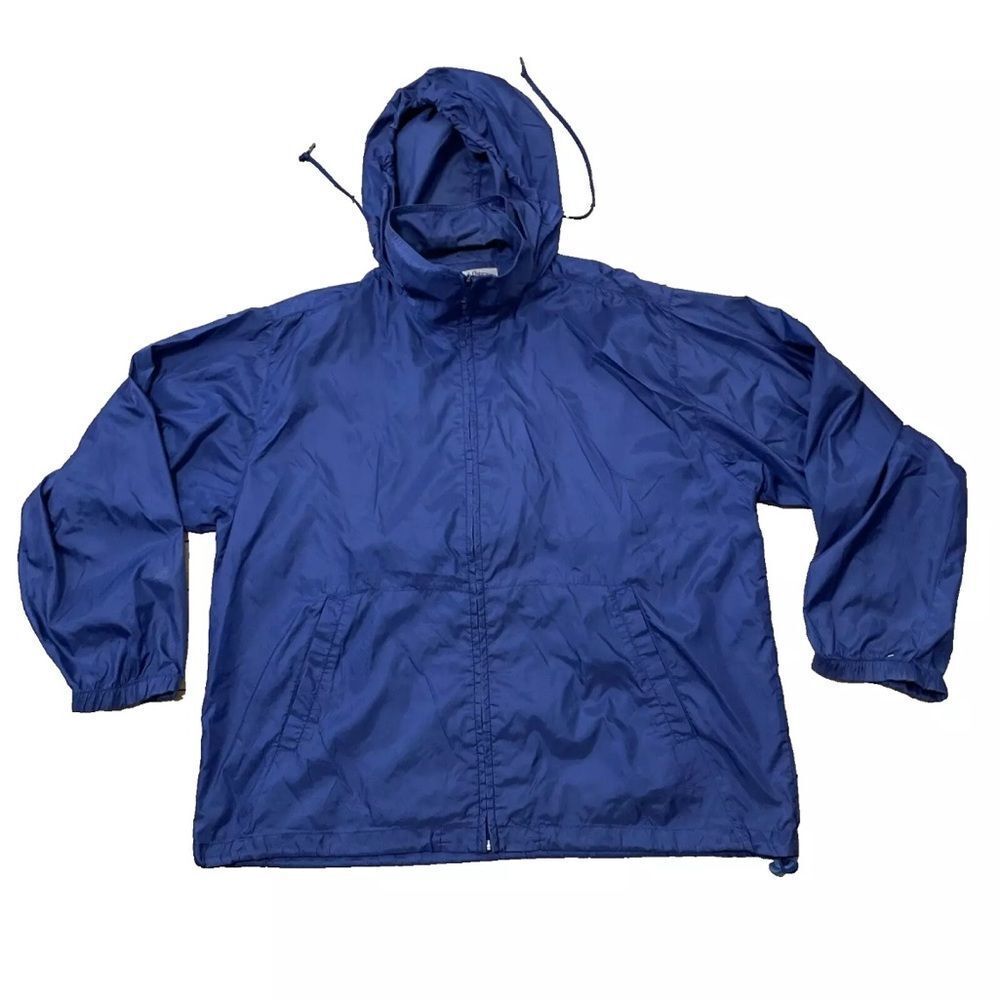 HANG TEN Windbreaker Hoodie Men M Vintage Nylon Gorp Light Jacket Blue Packable